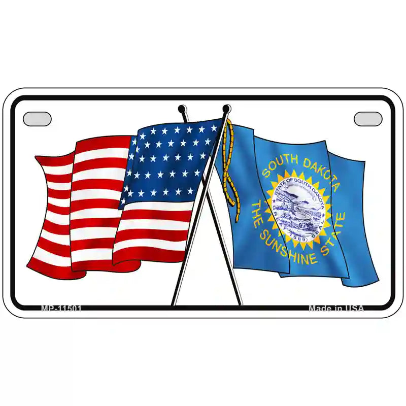 South Dakota Crossed US Flag License Plate 7" x 4" (MP)