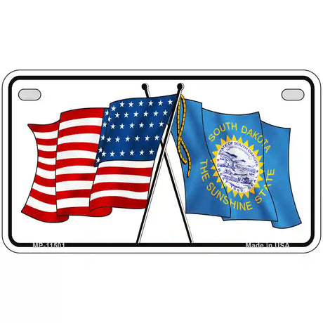 South Dakota Crossed US Flag License Plate 7" x 4" (MP)