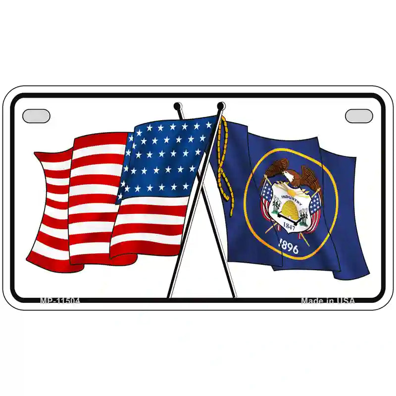 Utah Crossed US Flag License Plate 7" x 4" (MP)