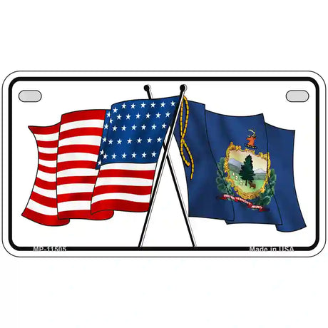 Vermont Crossed US Flag License Plate 7" x 4" (MP)