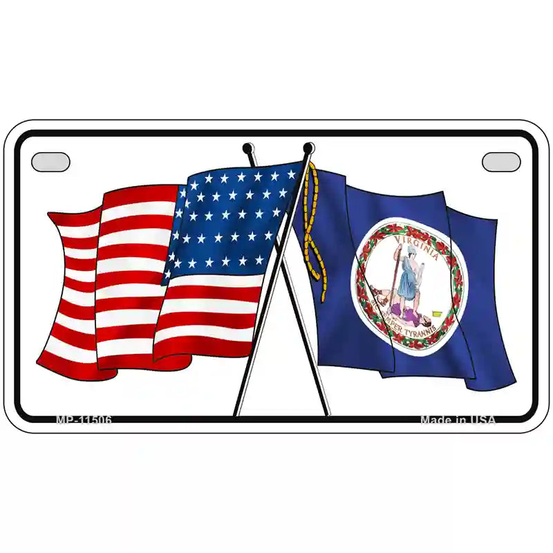 Virginia Crossed US Flag License Plate 7" x 4" (MP)