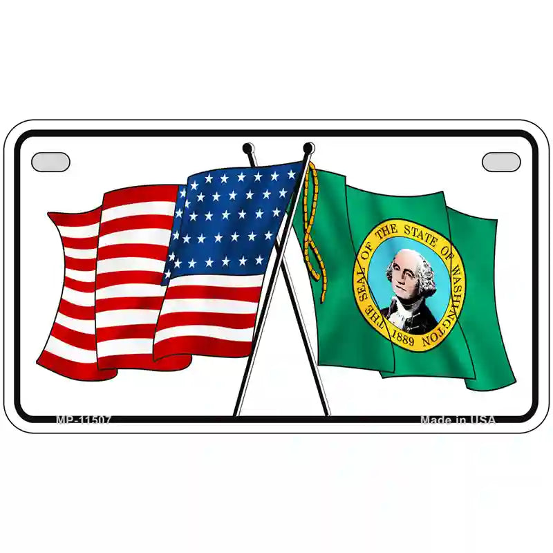 Washington Crossed US Flag License Plate 7" x 4" (MP)