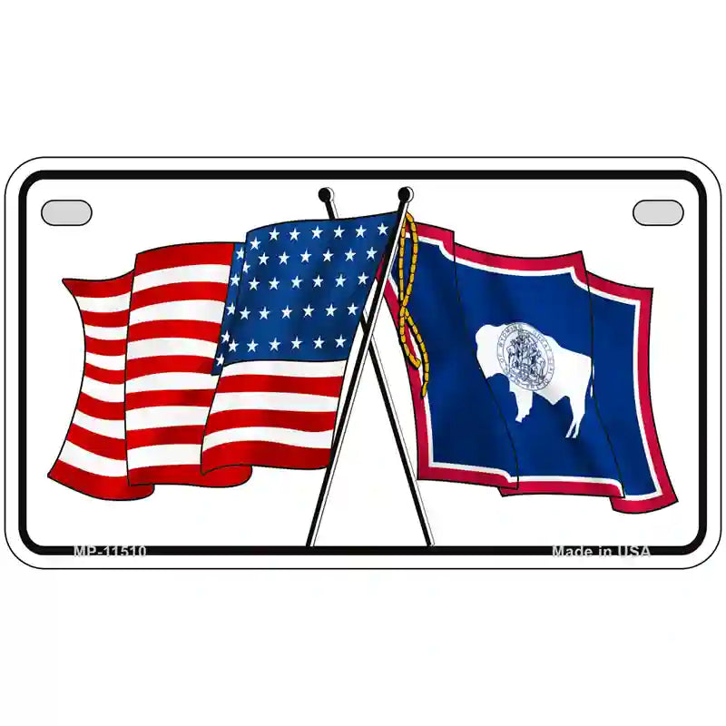 Wyoming Crossed US Flag License Plate 7" x 4" (MP)