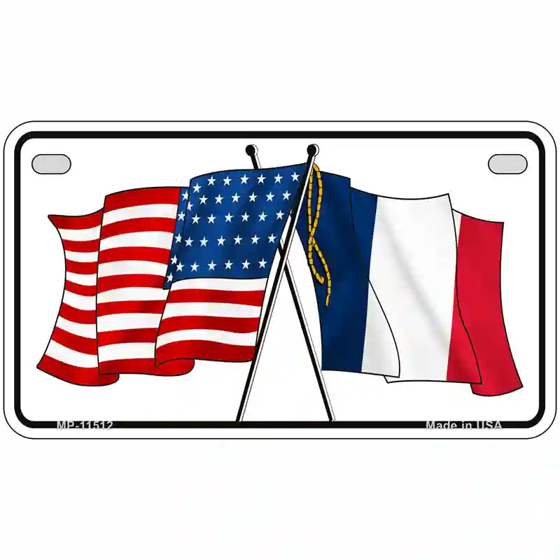 France Crossed US Flag License Plate 7" x 4" (MP)