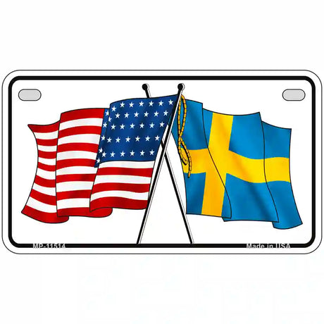 Sweden Crossed US Flag License Plate 7" x 4" (MP)