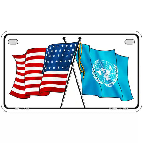 United Nation Crossed US Flag License Plate 7" x 4" (MP)