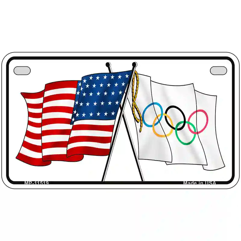 Olympic Crossed US Flag License Plate 7" x 4" (MP)