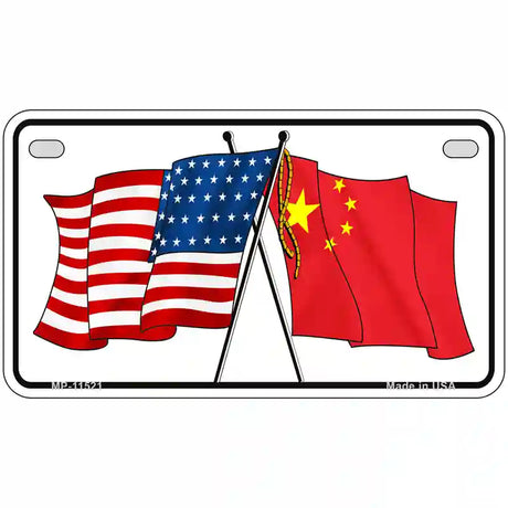 China Crossed US Flag License Plate 7" x 4" (MP)