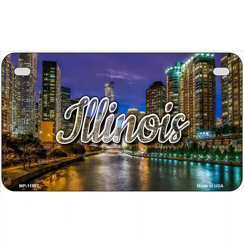 Illinois River City Lights Novelty Metal State License Plate 7" x 4" (MP)