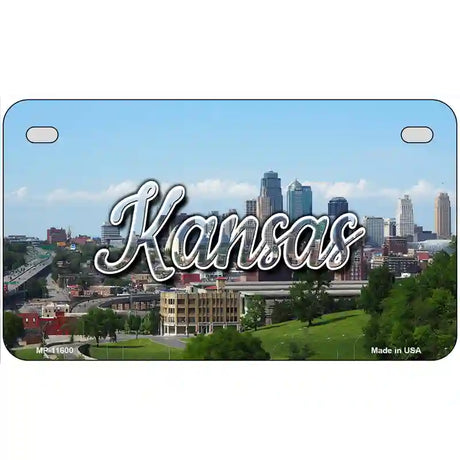 Kansas Downtown Skyline Novelty Metal State License Plate 7" x 4" (MP)