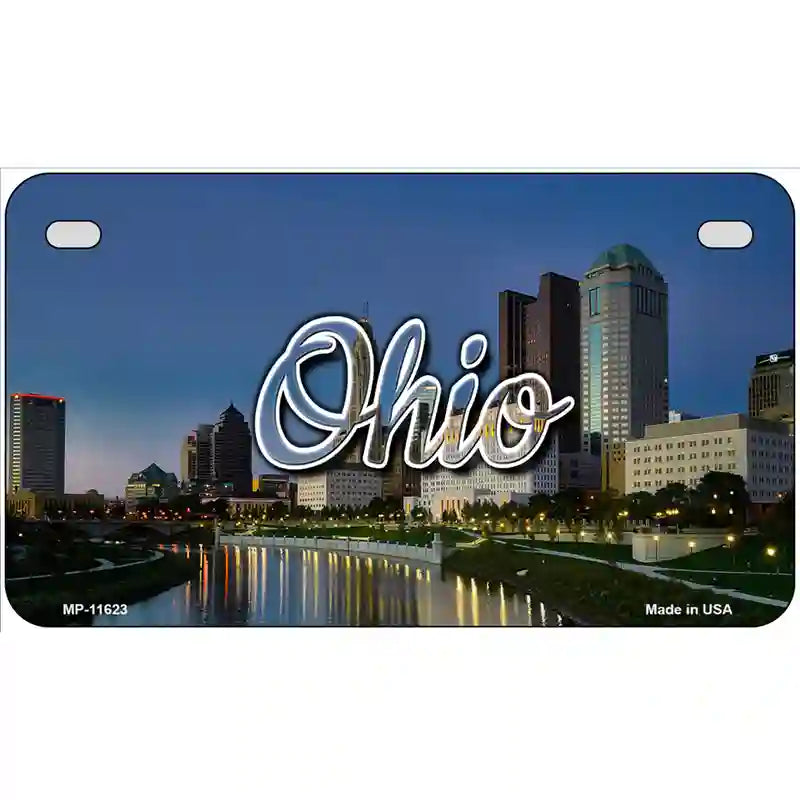 Ohio River City Skyline Novelty Metal State License Plate 7" x 4" (MP)