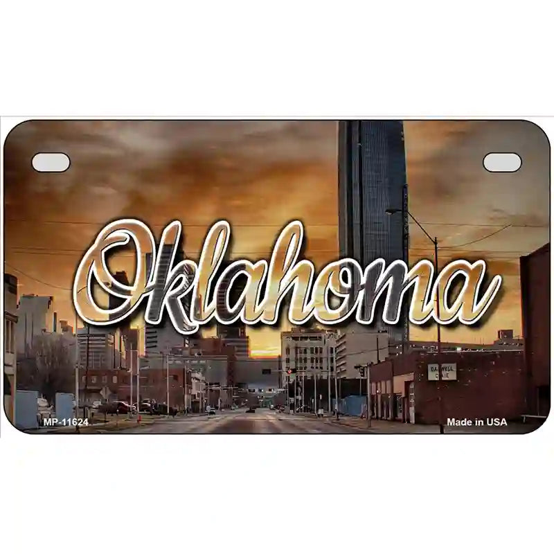 Oklahoma Sunset Skyline Novelty Metal State License Plate 7" x 4" (MP)