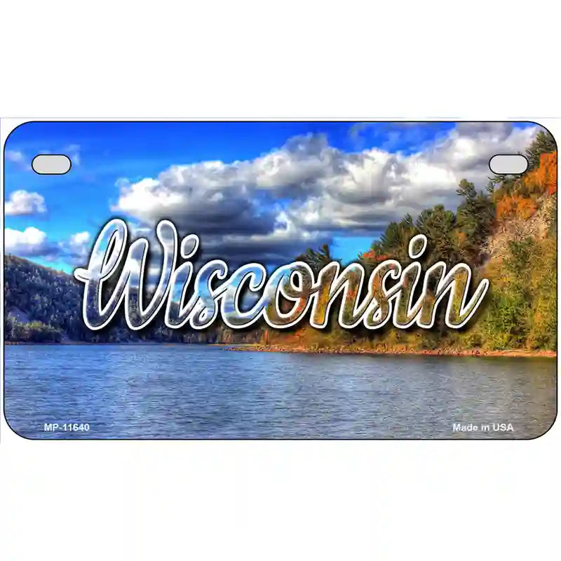 Wisconsin Colorful Lake Novelty Metal State License Plate 7" x 4" (MP)