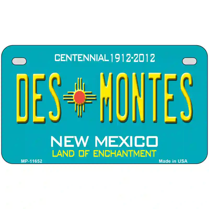 Des Montes Teal New Mexico Novelty License Plate 7" x 4" (MP)