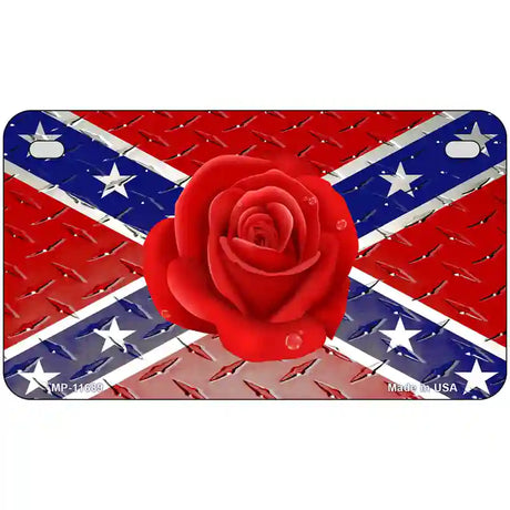 Confederate Flag With Red Rose Novelty License Plate 7" x 4" (MP)