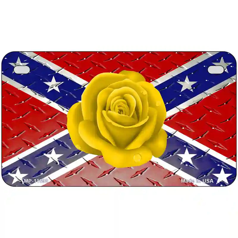 Confederate Flag With Yellow Rose Novelty License Plate 7" x 4" (MP)