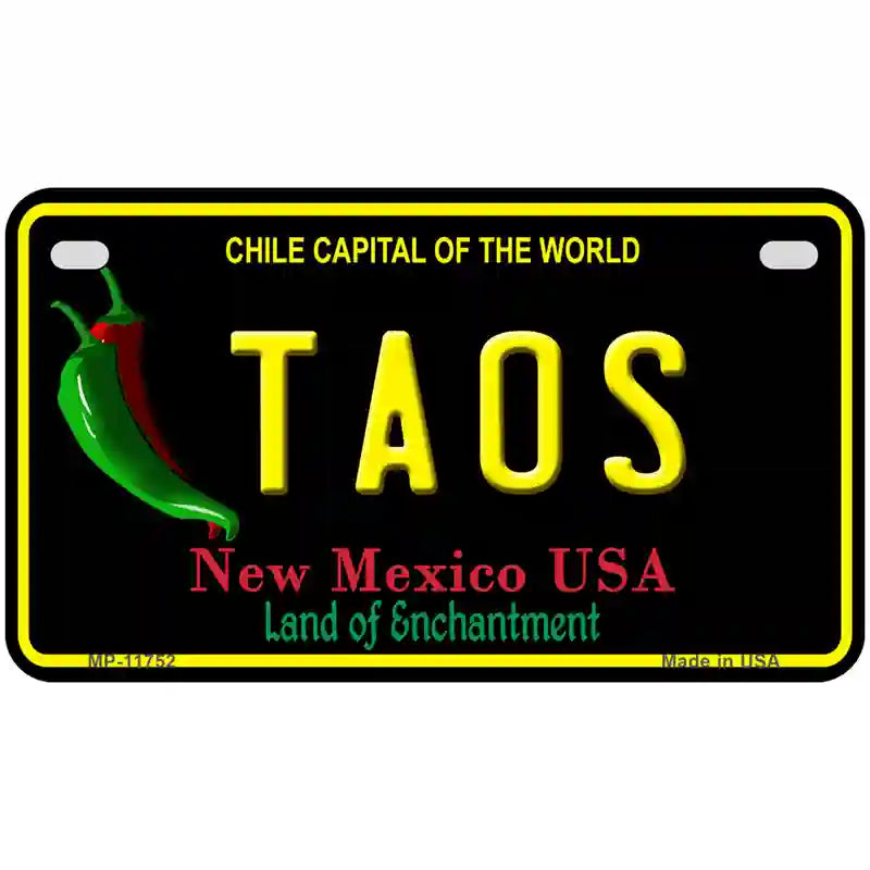 Taos New Mexico Black State License Plate 7" x 4" (MP)