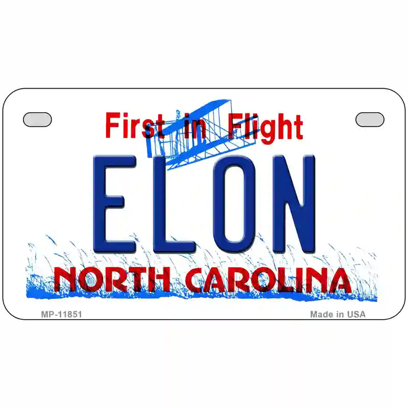 Elon North Carolina Novelty License Plate 7" x 4" (MP)