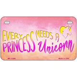 Princess and Unicorn Novelty Metal License Plate 7" x 4" (MP)