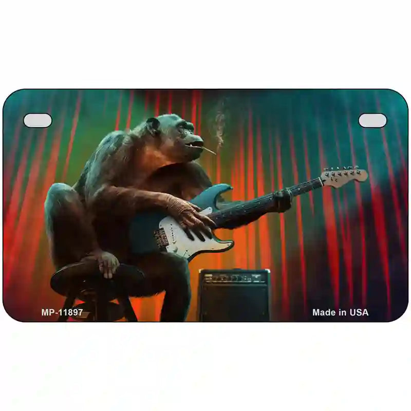 Monkey with Guitar Novelty Metal License Plate 7" x 4" (MP)