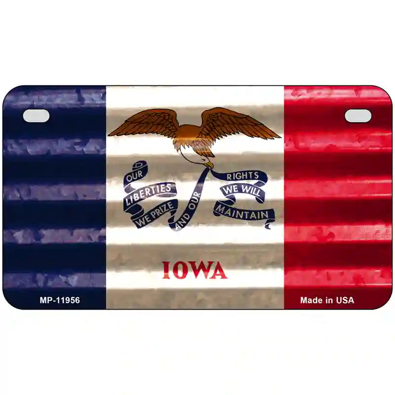 Iowa Corrugated Flag Novelty License Plate 7" x 4" (MP)