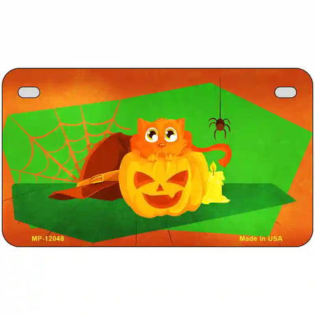 Pumpkin Kitty Novelty Metal License Plate 7" x 4" (MP)