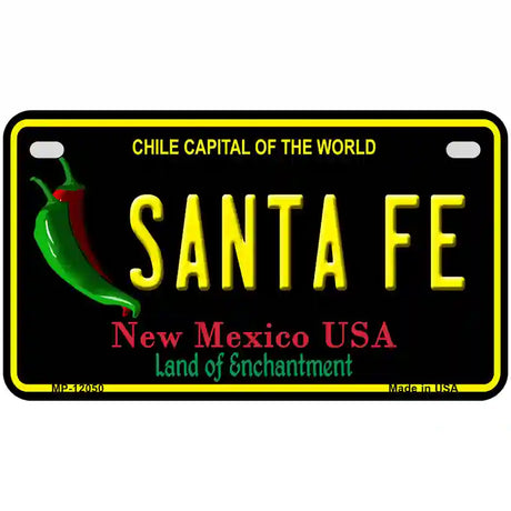 Santa Fe Black New Mexico Novelty Metal License Plate 7" x 4" (MP)