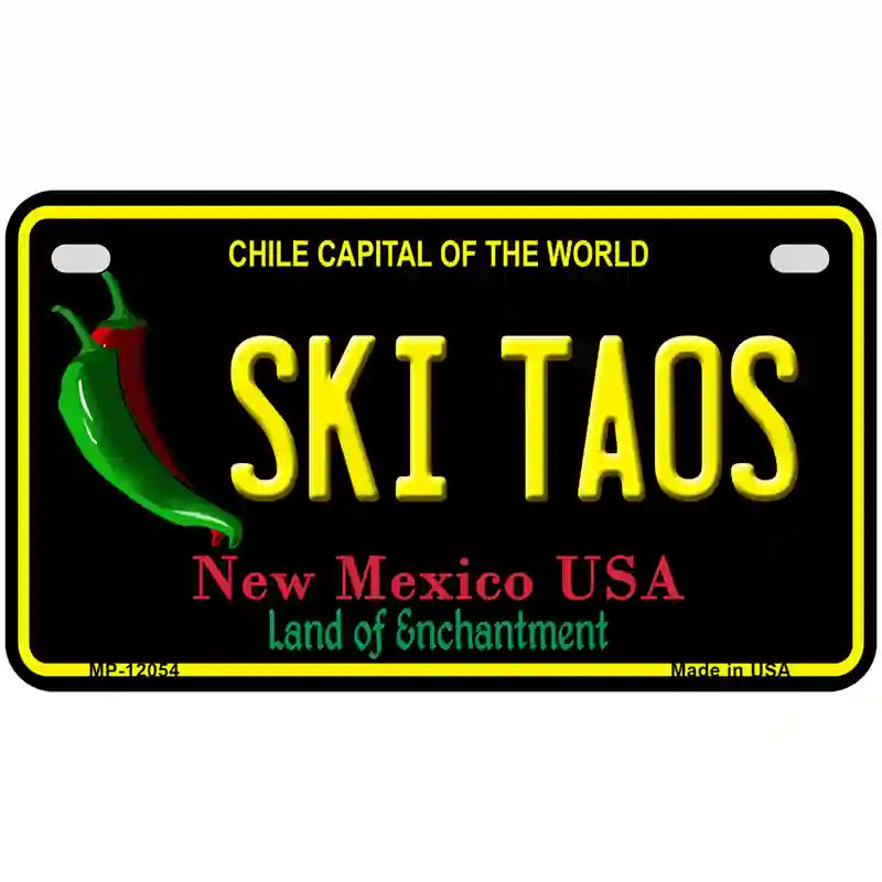 Ski Taos Black New Mexico Novelty Metal License Plate 7" x 4" (MP)