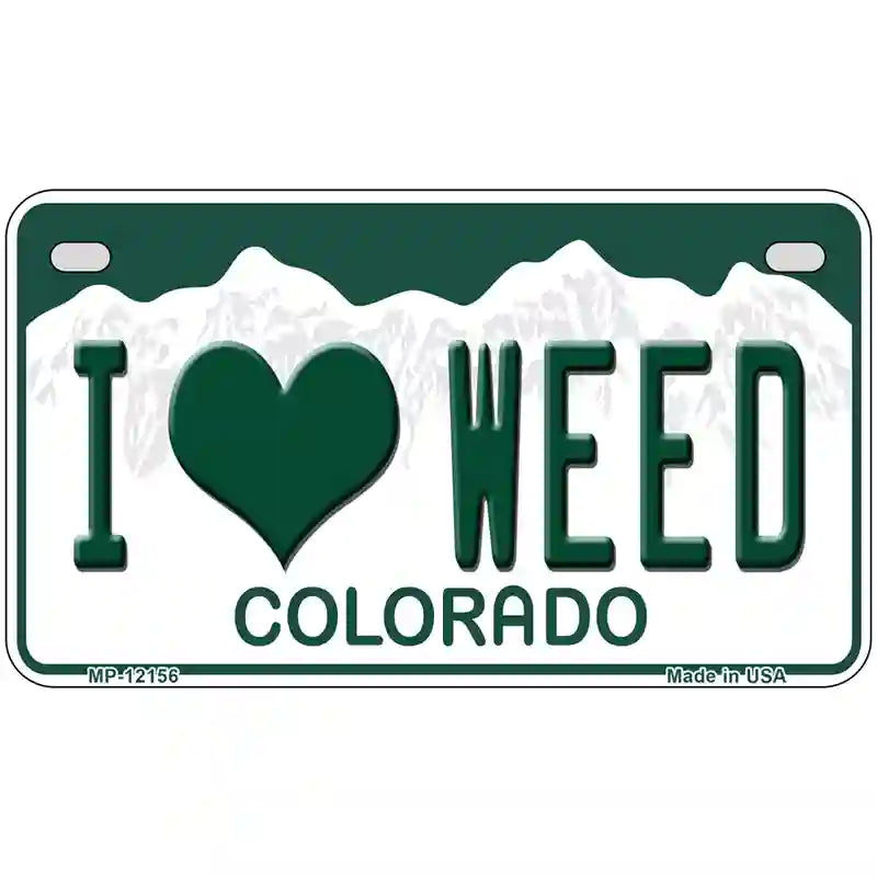 I Love Weed Colorado Novelty Metal License Plate 7" x 4" (MP)