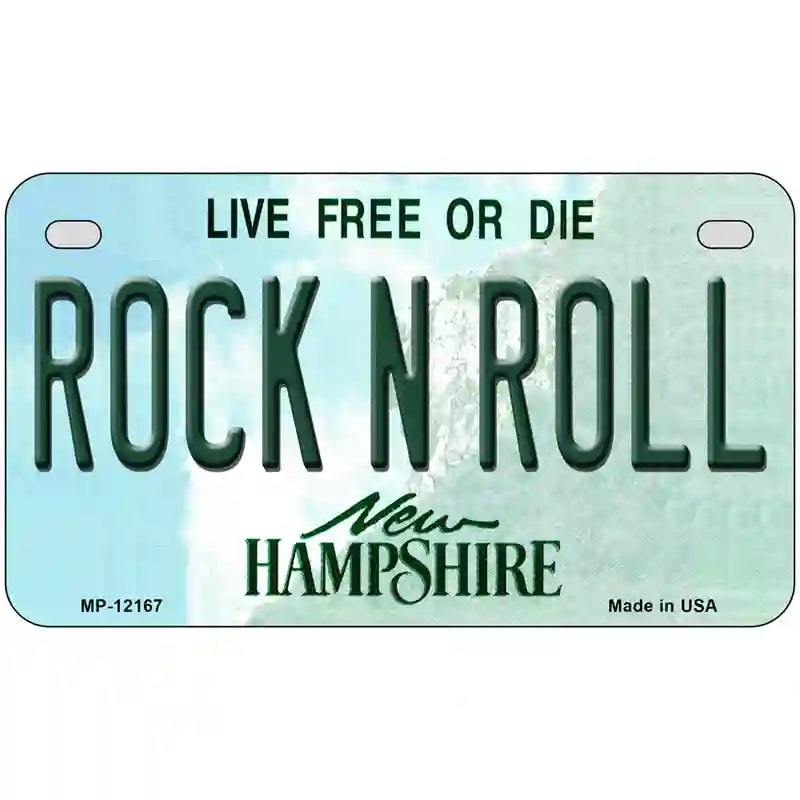 Rock N Roll New Hampshire Novelty Metal License Plate 7" x 4" (MP)