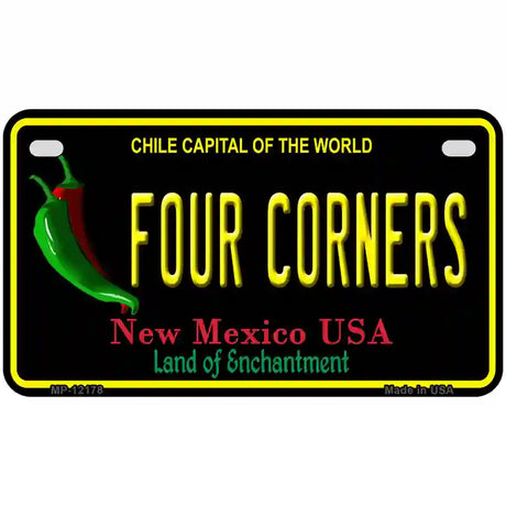 Four Corners New Mexico Black Novelty Metal License Plate 7" x 4" (MP)