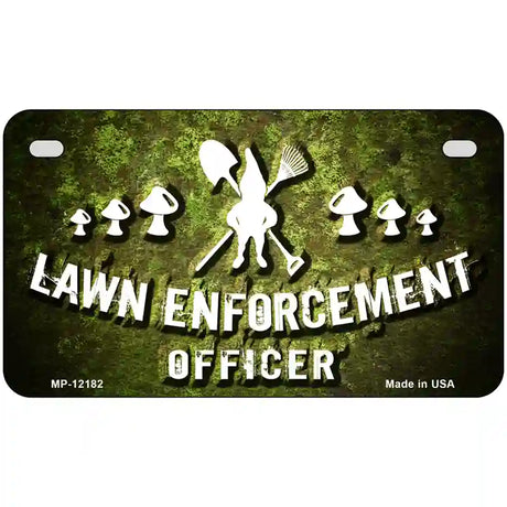 Lawn Enforcement Gnome Novelty Metal License Plate 7" x 4" (MP)