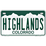 Highlands Colorado Novelty Metal License Plate 7" x 4" (MP)