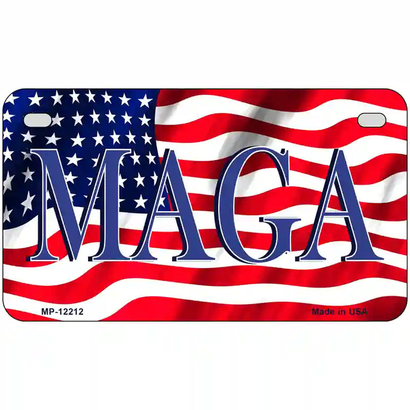 MAGA Flag Novelty Metal License Plate 7" x 4" (MP)