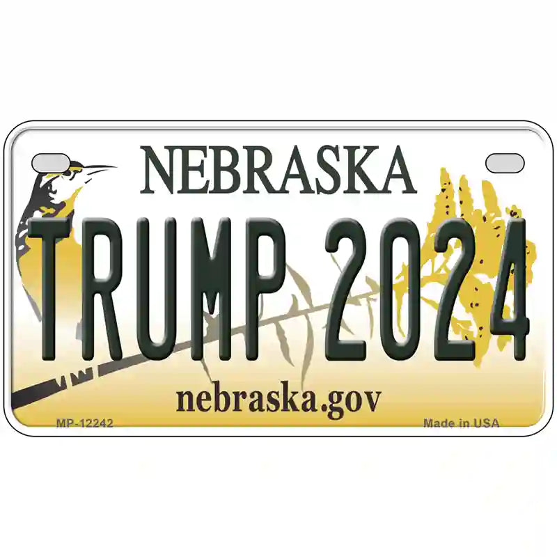 Trump 2024 Nebraska Novelty Metal License Plate 7" x 4" (MP)