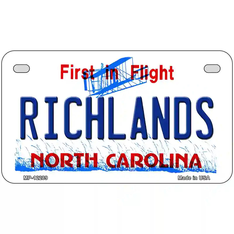 North Carolina Richlands Novelty Metal License Plate 7" x 4" (MP)