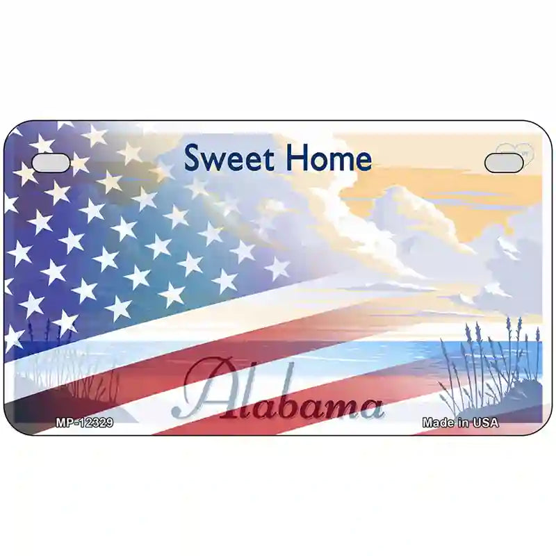 Alabama with American Flag Novelty Metal License Plate 7" x 4" (MP)