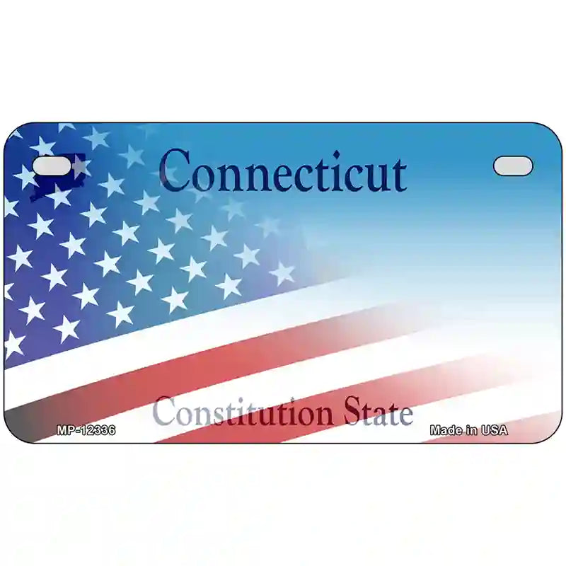 Connecticut with American Flag Novelty Metal License Plate 7" x 4" (MP)