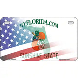 Florida with American Flag Novelty Metal License Plate 7" x 4" (MP)