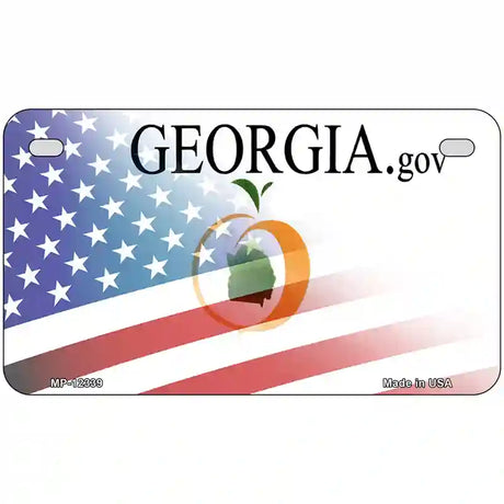 Georgia with American Flag Novelty Metal License Plate 7" x 4" (MP)