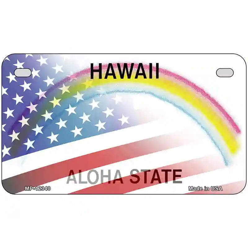 Hawaii with American Flag Novelty Metal License Plate 7" x 4" (MP)