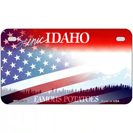 Idaho with American Flag Novelty Metal License Plate 7" x 4" (MP)