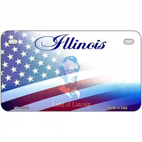 Illinois with American Flag Novelty Metal License Plate 7" x 4" (MP)