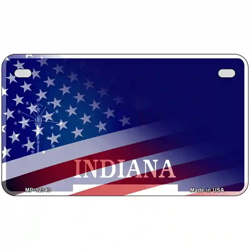 Indiana with American Flag Novelty Metal License Plate 7" x 4" (MP)