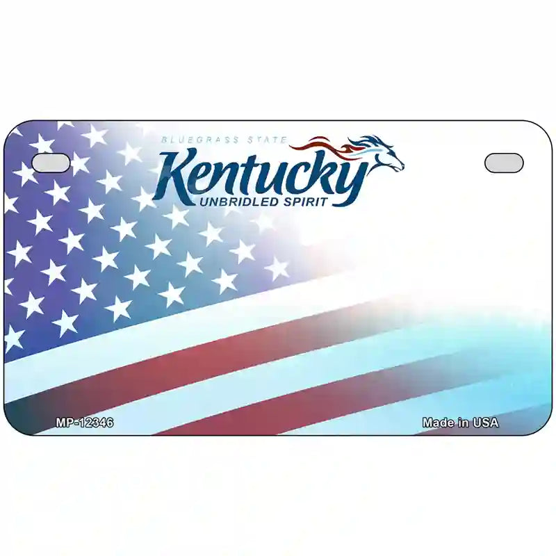 Kentucky with American Flag Novelty Metal License Plate 7" x 4" (MP)