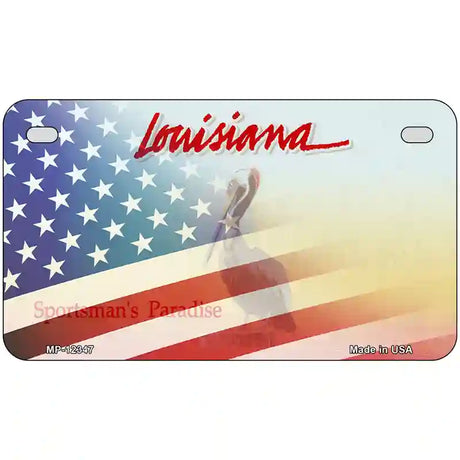 Louisiana with American Flag Novelty Metal License Plate 7" x 4" (MP)