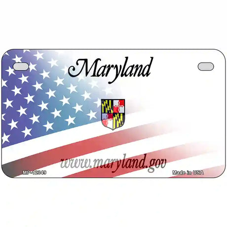 Maryland with American Flag Novelty Metal License Plate 7" x 4" (MP)