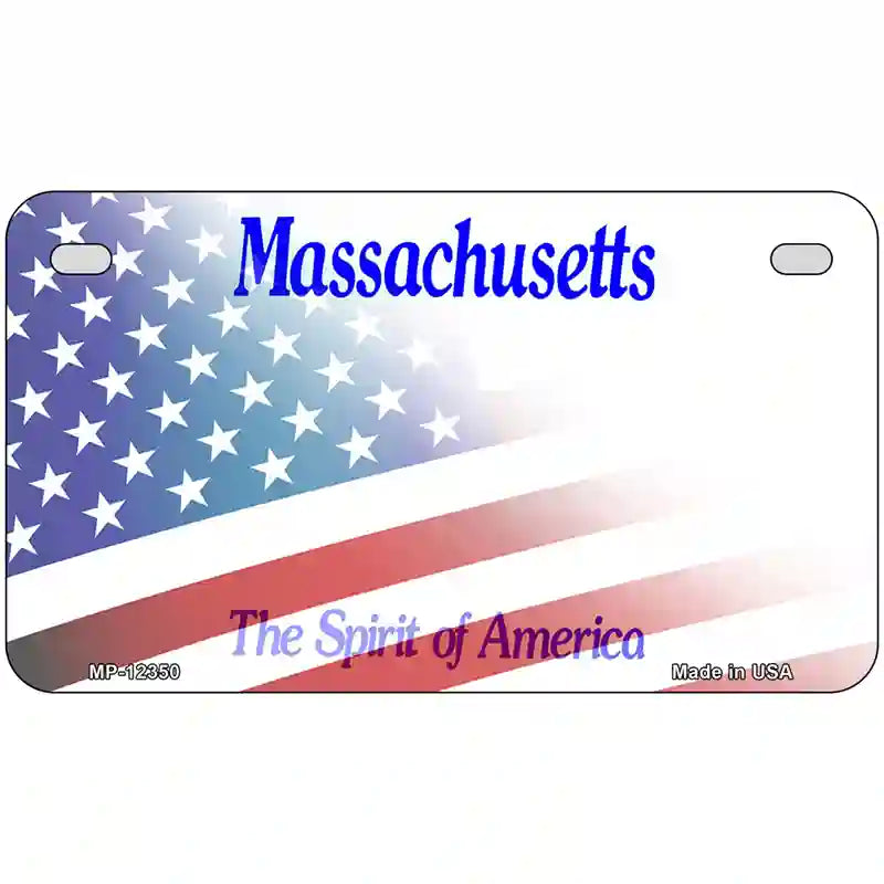 Massachusetts with American Flag Novelty Metal License Plate 7" x 4" (MP)