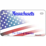 Massachusetts with American Flag Novelty Metal License Plate 7" x 4" (MP)