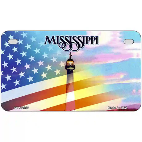 Mississippi with American Flag Novelty Metal License Plate 7" x 4" (MP)